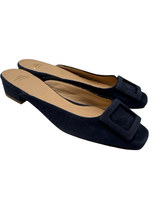 Ann Mashburn Shoe Size 38 Navy Blue Suede leather Square Toe Buckle Mules Flats Navy Blue / 38