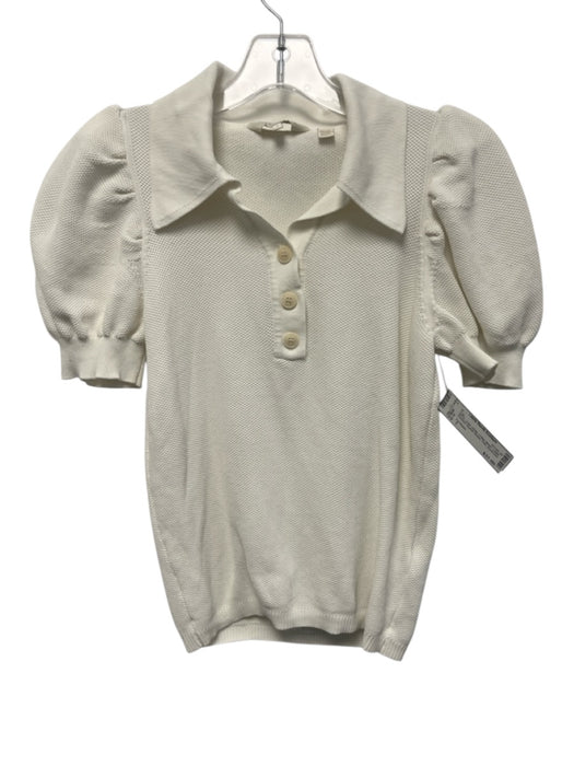 Ted Baker Size 1 White Cotton Blend Collar Crochet Quarter Button Polo Top White / 1