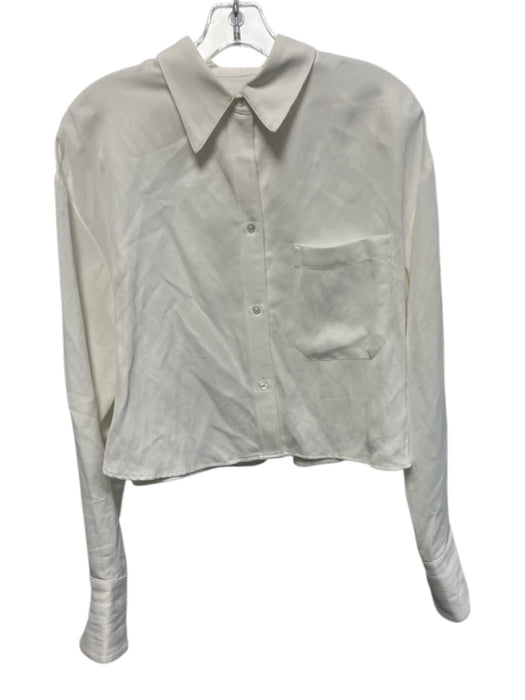 TWP Size XS/S White Viscose Blend Long Sleeve Button Front Collar Cropped Top White / XS/S