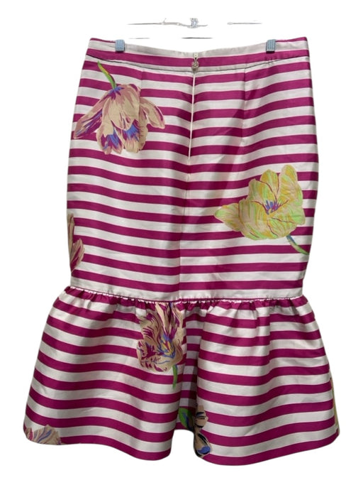 Kate Spade Size 12 Fuchsia, White & Multi Horizontal Stripes Floral Midi Skirt Fuchsia, White & Multi / 12