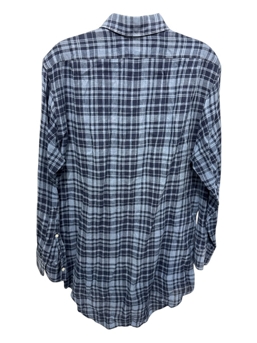 Sid Mashburn Size M Blue & Light Blue Print Linen Plaid Men's Long Sleeve Shirt Blue & Light Blue Print / M