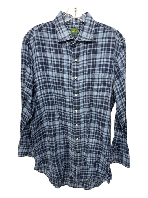 Sid Mashburn Size M Blue & Light Blue Print Linen Plaid Men's Long Sleeve Shirt Blue & Light Blue Print / M