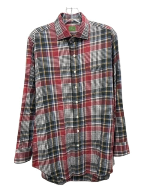 Sid Mashburn Size M Red & Multi Cotton Plaid Button Down Men's Long Sleeve Shirt Red & Multi / M