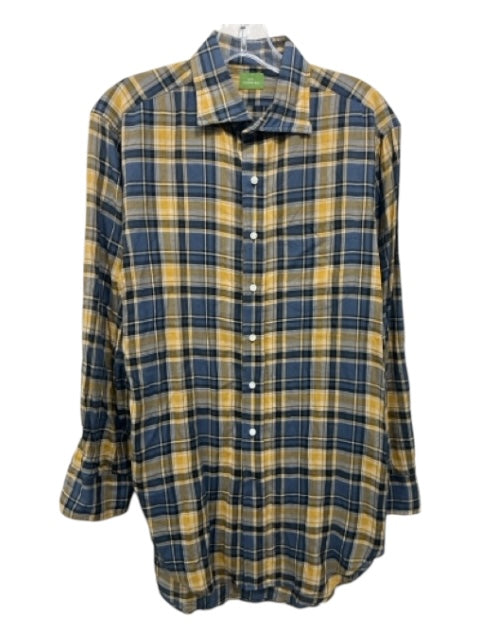 Sid Mashburn Size M Blue & Yellow Cotton Plaid Button Down Long Sleeve Shirt Blue & Yellow / M