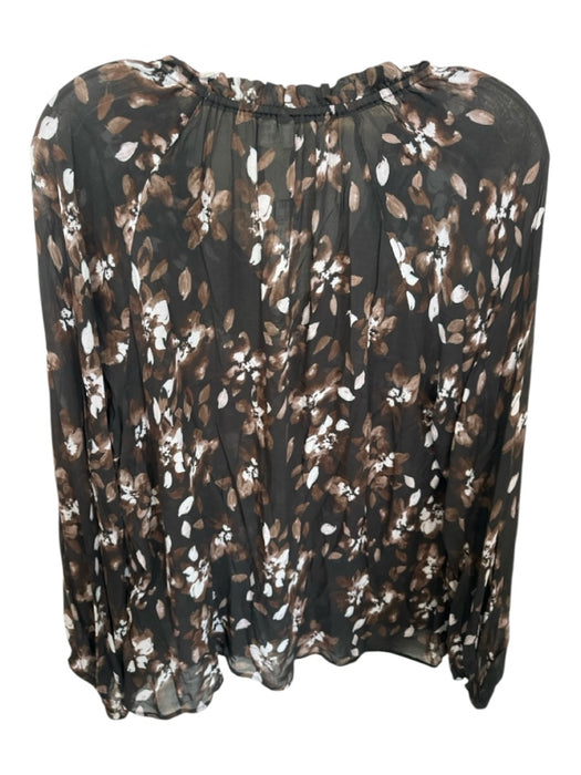 Cloth & Stone Size L Brown & White Rayon Floral Sheer Button Up & Collar Blouse Brown & White / L