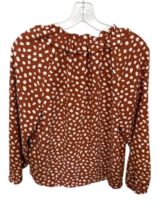 J Crew Size S Brown & White Polyester Polka Dots V Neck Ruffle collar Blouse Brown & White / S