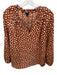 J Crew Size S Brown & White Polyester Polka Dots V Neck Ruffle collar Blouse Brown & White / S