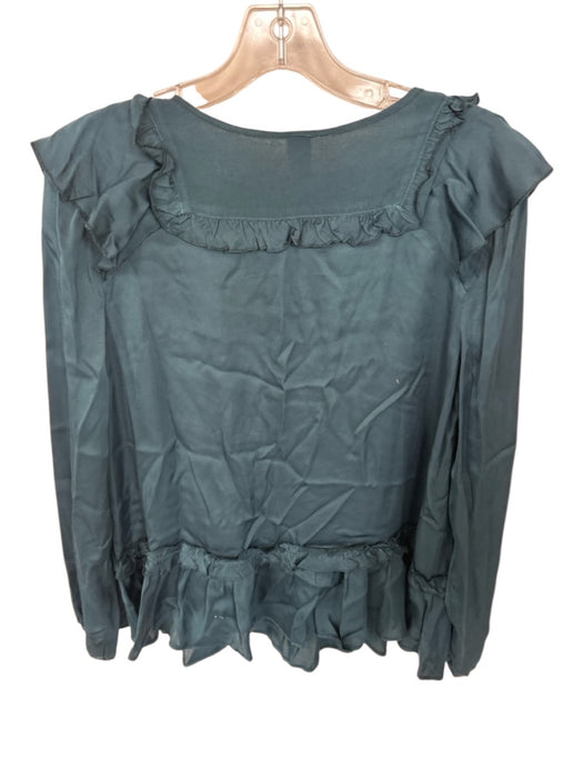 Amadi Size S Green Long Sleeve Paneled Ruffle Accent Puff Sleeve Blouse Green / S