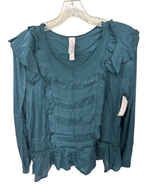 Amadi Size S Green Long Sleeve Paneled Ruffle Accent Puff Sleeve Blouse Green / S