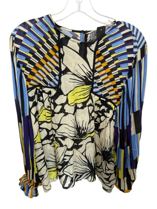 Blank London Size S Multi Viscose Sheer Abstract Floral Long Sleeve Blouse Multi / S