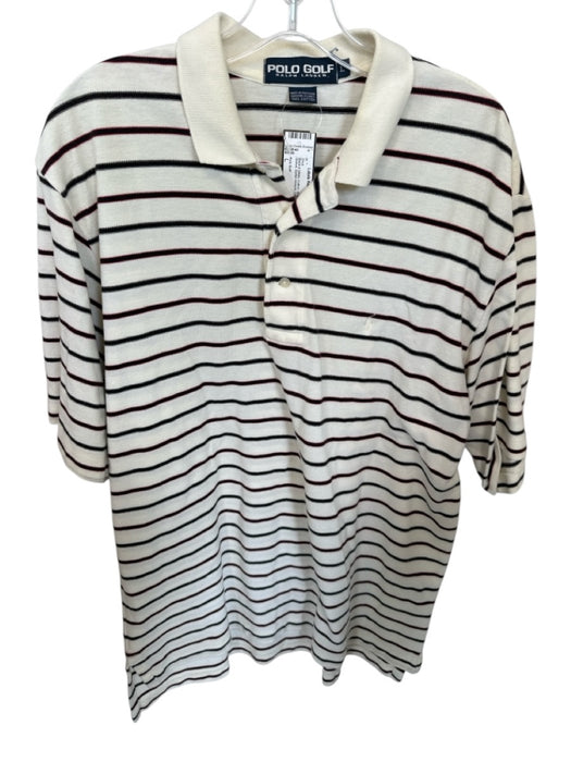 Polo Golf Size L Black & White Cotton Striped Button closure Collar Men's Shirt Black & White / L