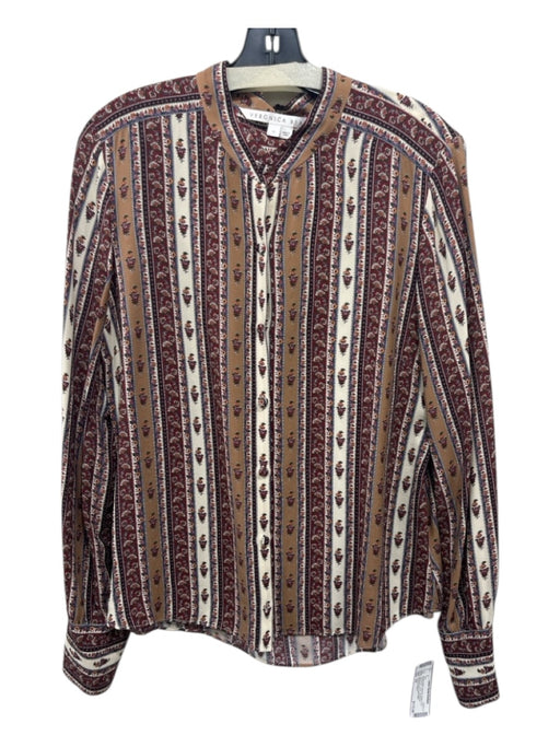Veronica Beard Size 10 Beige & Multi Viscose Button Front Floral Print Top Beige & Multi / 10