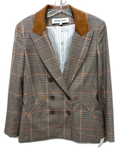 Veronica Beard Size 12 brown, blue, orange Polyester Blend Houndstooth Jacket brown, blue, orange / 12