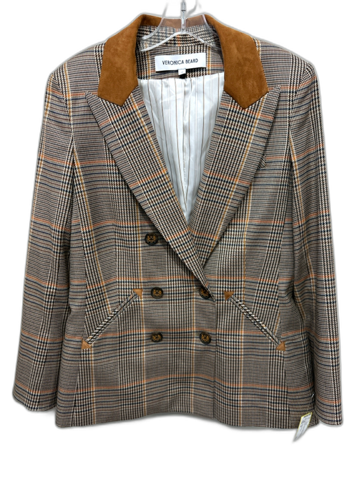 Veronica Beard Size 12 brown, blue, orange Polyester Blend Houndstooth Jacket brown, blue, orange / 12