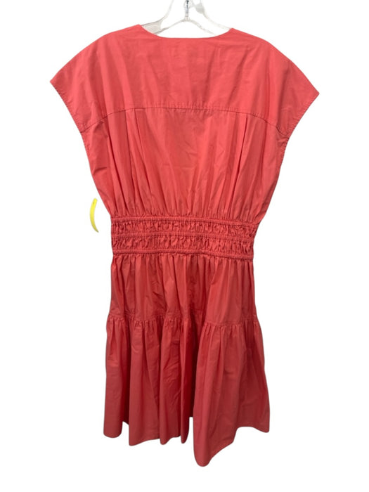 Derek Lam 10 Crosby Size 10 Coral Orange Cotton Cap Sleeve Smocked Waist Dress Coral Orange / 10