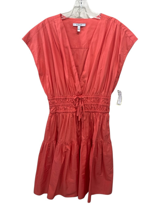 Derek Lam 10 Crosby Size 10 Coral Orange Cotton Cap Sleeve Smocked Waist Dress Coral Orange / 10