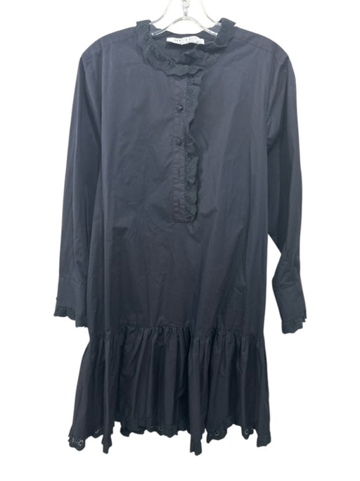 Hunter Bell Size Medium Black Cotton Long Sleeve Lace Trim Quarter Button Dress Black / Medium