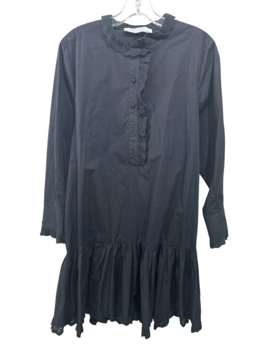 Hunter Bell Size Medium Black Cotton Long Sleeve Lace Trim Quarter Button Dress Black / Medium