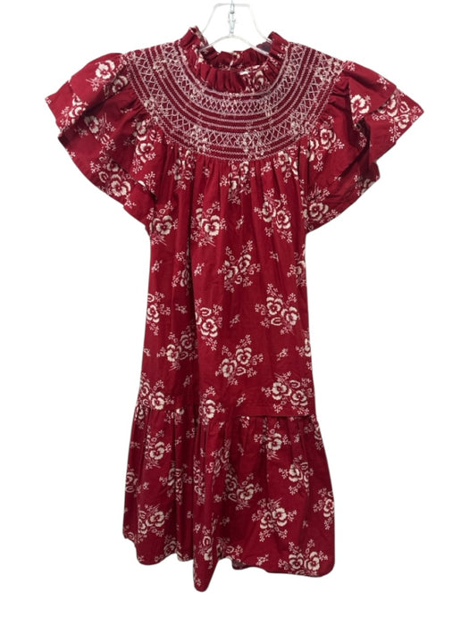 Sea New York Size Medium red & cream Cotton Ruffle Cap Sleeve Floral Dress red & cream / Medium