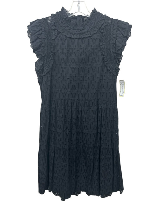 Sea New York Size 6 Black Cotton Ruffle Cap Sleeve Eyelet Tiered Dress Black / 6
