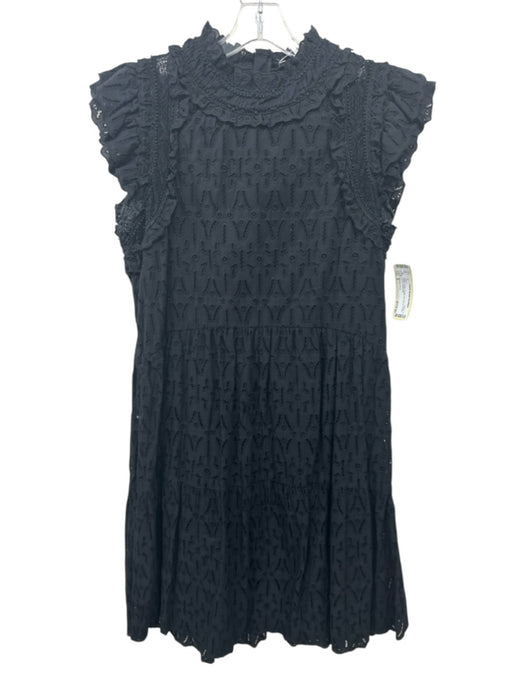 Sea New York Size 6 Black Cotton Ruffle Cap Sleeve Eyelet Tiered Dress Black / 6
