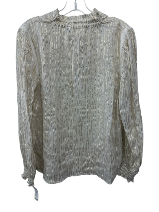 Ba&sh Size 10 Gold & Cream Viscose Blend Long Sleeve Striped Smocked Sheer Top Gold & Cream / 10