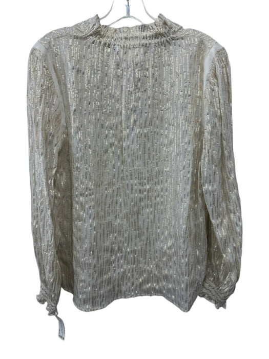 Ba&sh Size 10 Gold & Cream Viscose Blend Long Sleeve Striped Smocked Sheer Top Gold & Cream / 10