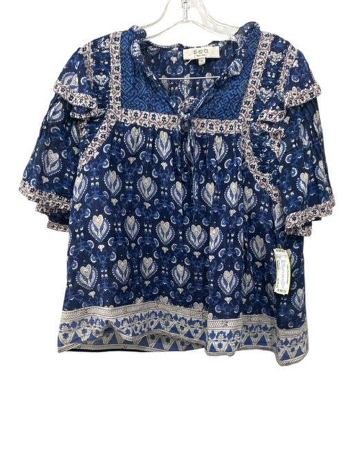 Sea New York Size Medium Blue, Purple, White Cotton Short Sleeve Skirt Set Blue, Purple, White / Medium