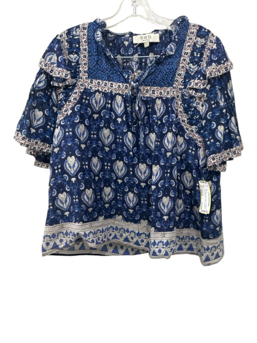 Sea New York Size Medium Blue, Purple, White Cotton Short Sleeve Skirt Set Blue, Purple, White / Medium