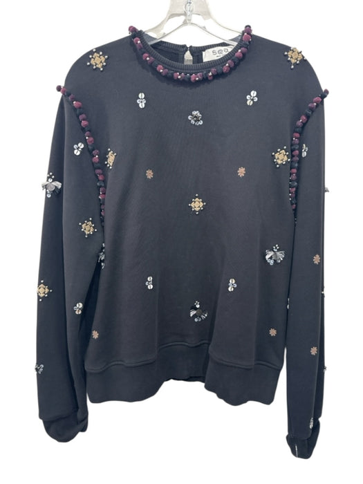 Sea New York Size Large Black, Red, Silver Cotton Long Sleeve Pom Pom Sweater Black, Red, Silver / Large