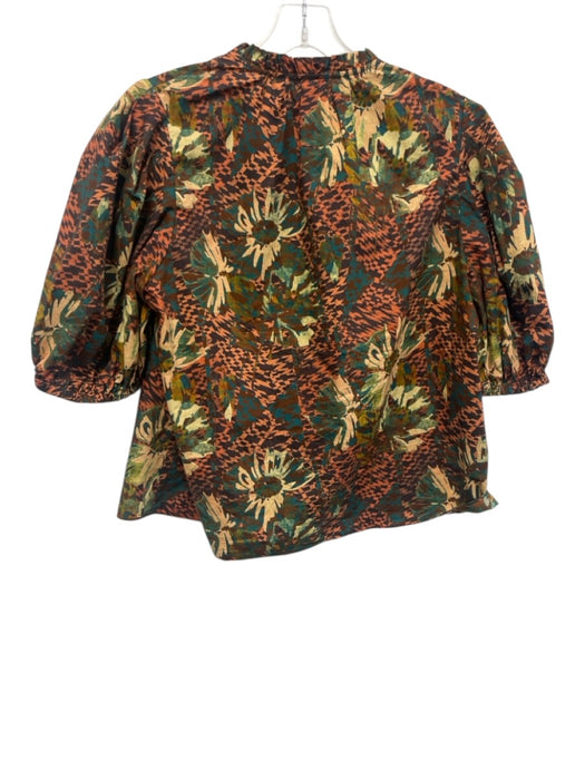 Ulla Johnson Size 10 Orange, Yellow, Brown Cotton Short Puff Sleeve Top Orange, Yellow, Brown / 10