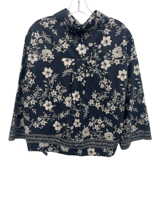 Cara Cara Size M/L Navy Blue & Cream White Cotton Elastic Back Short Set Navy Blue & Cream White / M/L