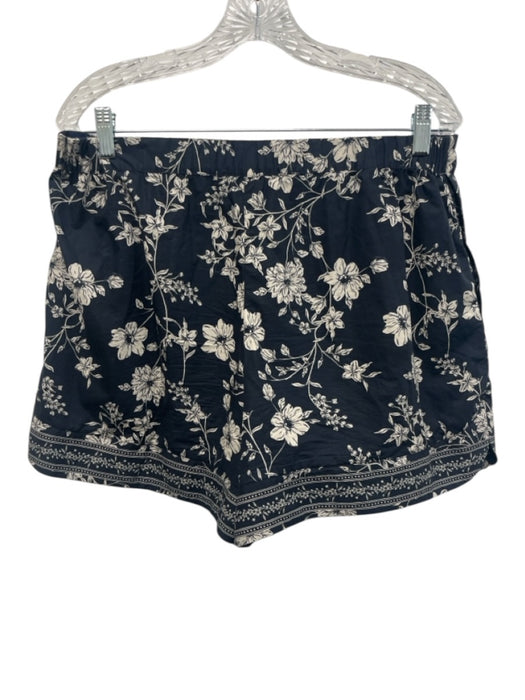 Cara Cara Size M/L Navy Blue & Cream White Cotton Elastic Back Short Set Navy Blue & Cream White / M/L