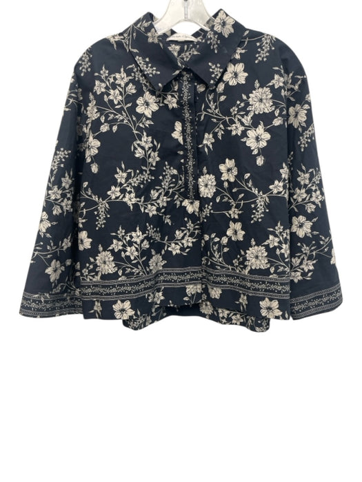 Cara Cara Size M/L Navy Blue & Cream White Cotton Elastic Back Short Set Navy Blue & Cream White / M/L