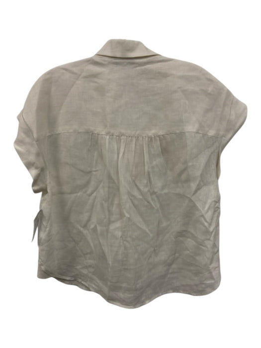 Veronica Beard Size L Cream White Linen Cuffed Cap Sleeve Button Up Collared Top Cream White / L