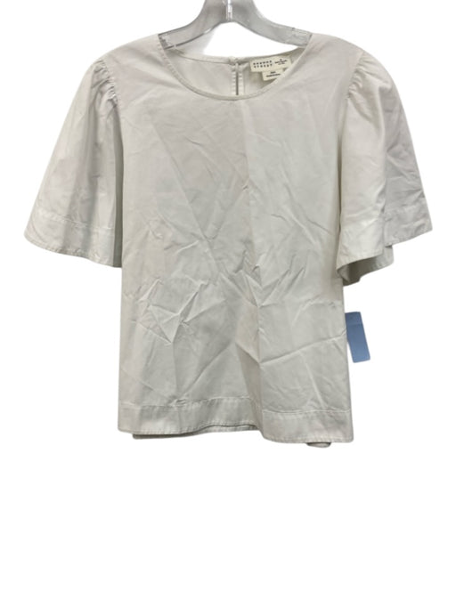 Broome Street Size L White Cotton Flutter Cap sleeve Keyhole Back Top White / L