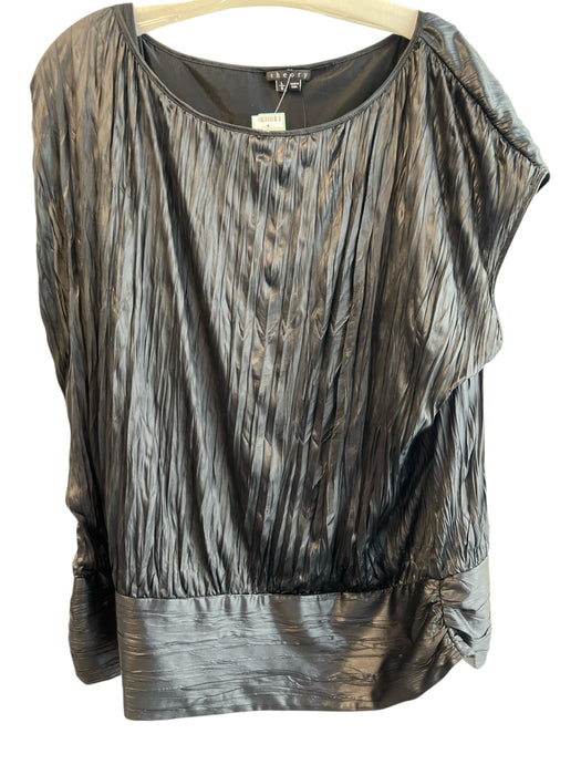 Theory Size L Black Polyethylene Boat Neck Crinkle Cap Sleeve Top Black / L