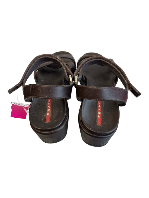 Prada Shoe Size 37 Chocolate Brown Leather open toe Velcro Ankle Platform Shoes Chocolate Brown / 37