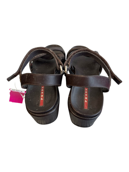 Prada Shoe Size 37 Chocolate Brown Leather open toe Velcro Ankle Platform Shoes Chocolate Brown / 37