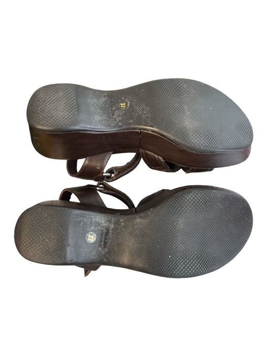 Prada Shoe Size 37 Chocolate Brown Leather open toe Velcro Ankle Platform Shoes Chocolate Brown / 37