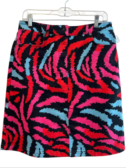 Escada Size 38 Black & Multi Cotton Mid Rise Abstract Print Front Pocket Skirt Black & Multi / 38