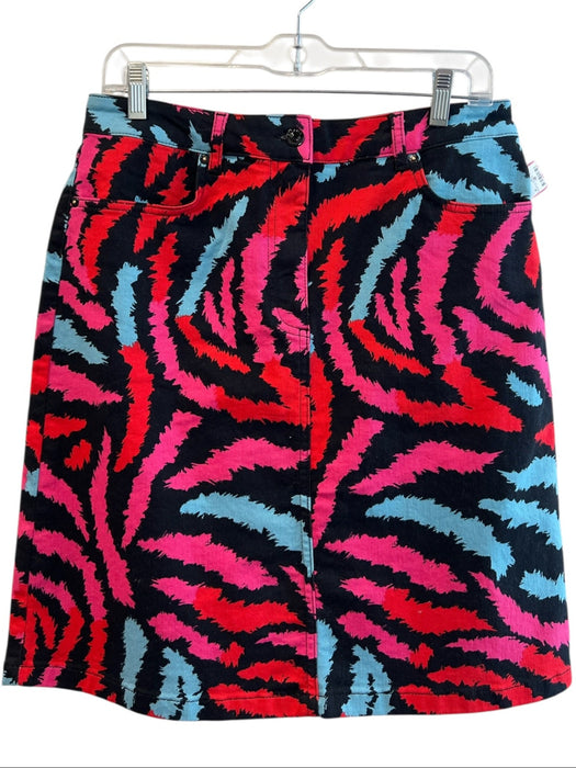 Escada Size 38 Black & Multi Cotton Mid Rise Abstract Print Front Pocket Skirt Black & Multi / 38