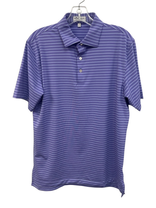 Peter Millar Size S Purple & White Polyester Striped Polo Men's Short Sleeve Purple & White / S