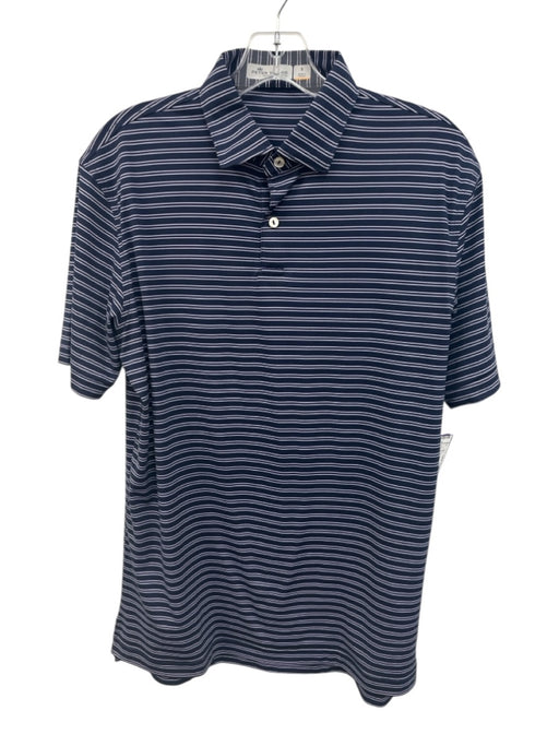Peter Millar Size S Navy Blue & Pink Polyester Striped Polo Men's Short Sleeve Navy Blue & Pink / S