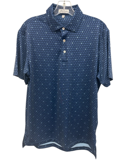 Peter Millar Size S Blue & Navy Print Polyester All Over Print Polo Short Sleeve Blue & Navy Print / S