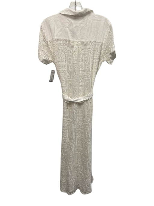 Becca Size S White Cotton Short Sleeve Button Front Lace Collared Dress White / S