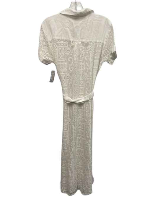 Becca Size S White Cotton Short Sleeve Button Front Lace Collared Dress White / S