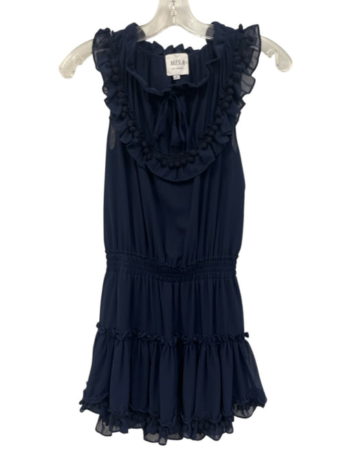 Misa Size S Navy Blue Viscose Sleeveless Pom Pom Fringe Sleeveless Dress Navy Blue / S