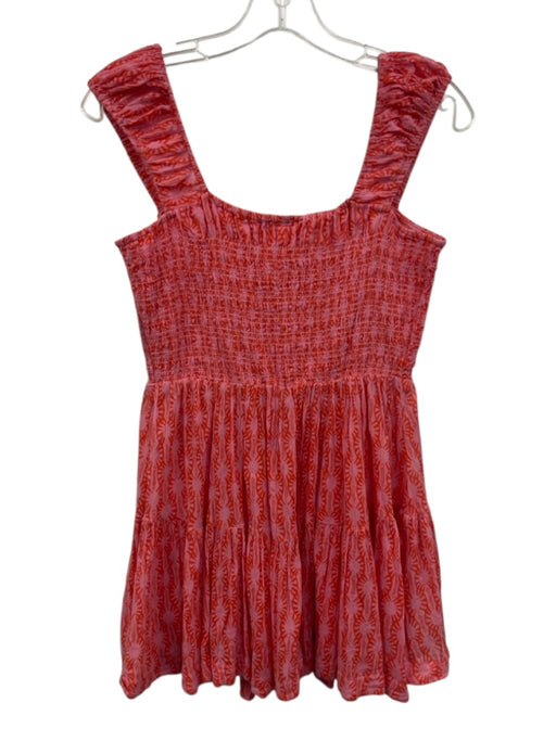 Free People Size XS Pink & Orange Cotton Abstract Print Puff Strap Dress Pink & Orange / XS