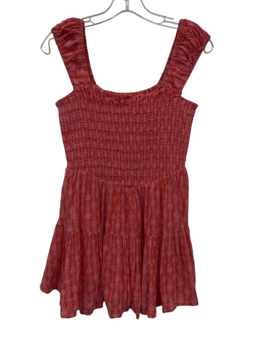 Free People Size XS Pink & Orange Cotton Abstract Print Puff Strap Dress Pink & Orange / XS